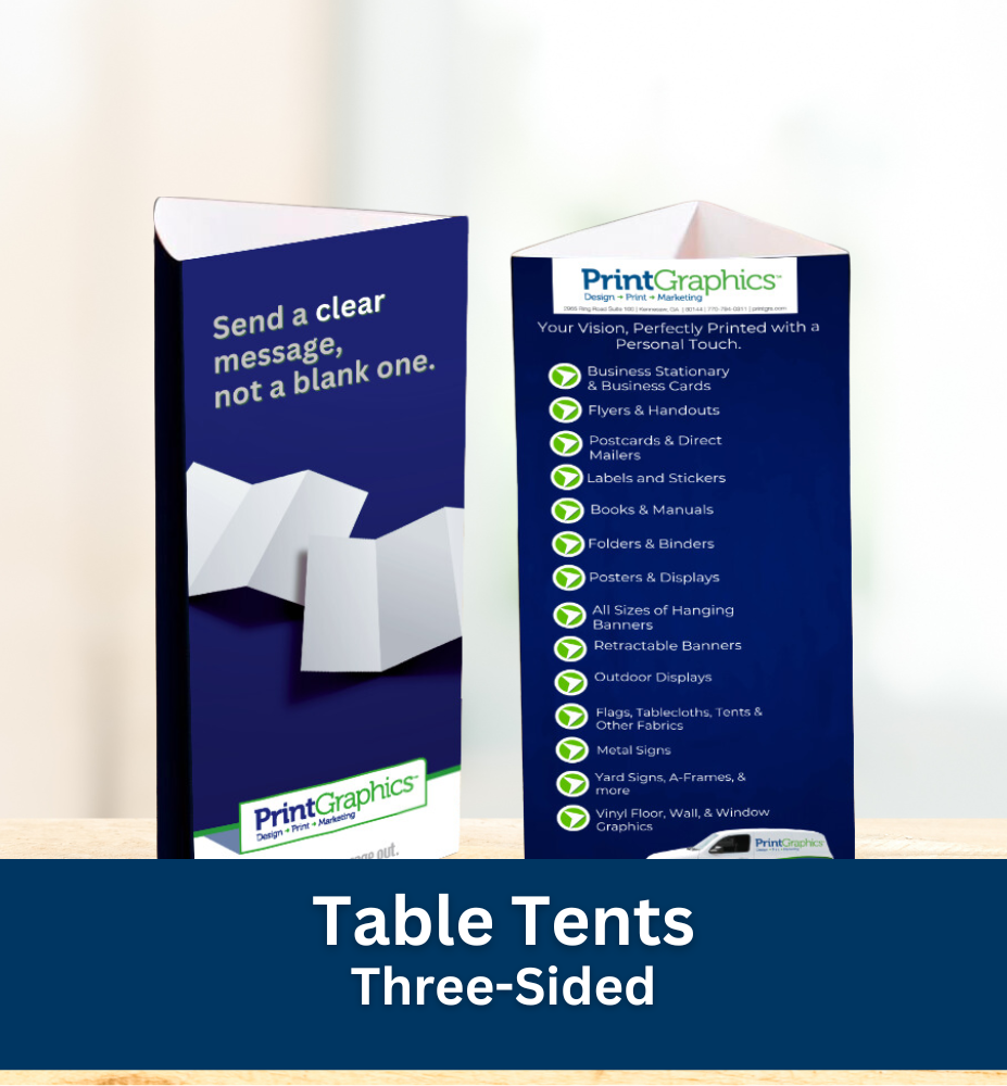 3 Panel Table Card Example Three-Sided Table Tents – PrintGraphics OnDemand Designs